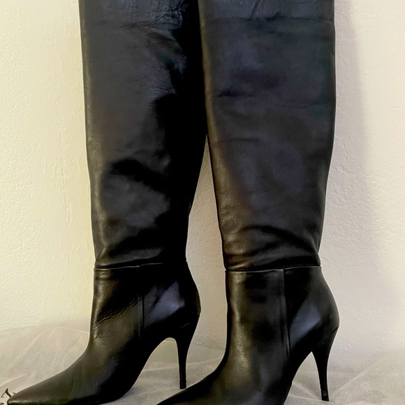 Zara Black Leather Heeled Boots 36 - Picture 2 of 7